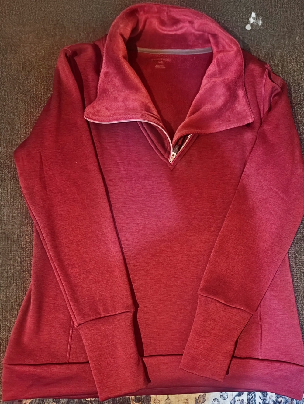 Snow Angel, Mink Interior Quarter-Zip Pullover Sweatshirt in Deep Berry Red